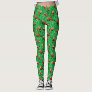 Red Panda & Bamboe Leaves Pattern Leggings