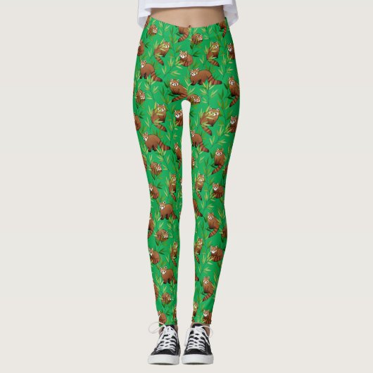 Red Panda & Bamboe Leaves Pattern Leggings (Voorkant)