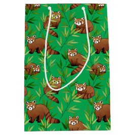 Red Panda & Bamboe Leaves Pattern Medium Cadeauzakje