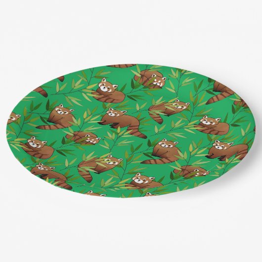 Red Panda & Bamboe Leaves Pattern Papieren Bordje (Gekanteld)