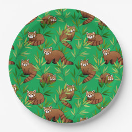 Red Panda & Bamboe Leaves Pattern Papieren Bordje