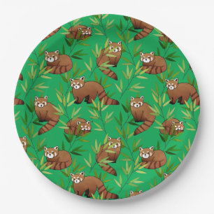 Red Panda & Bamboe Leaves Pattern Papieren Bordje