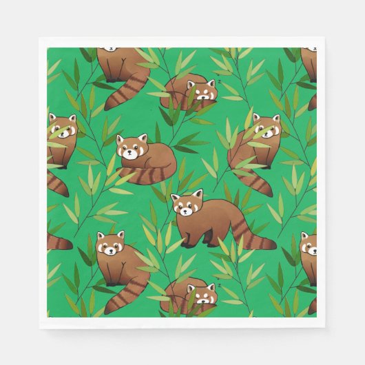 Red Panda & Bamboe Leaves Pattern Servet (Voorkant)