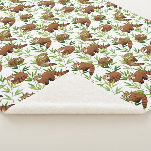 Red Panda & Bamboe Leaves Pattern Sherpa Deken (3/4)