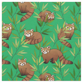 Red Panda & Bamboe Leaves Pattern Stof