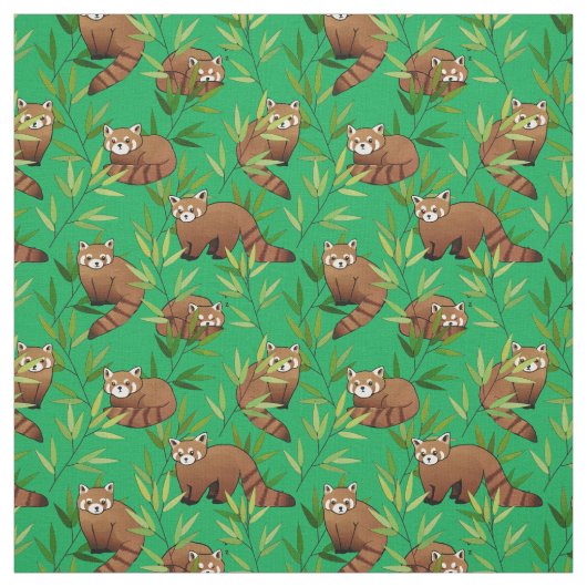 Red Panda & Bamboe Leaves Pattern Stof (Swatch)