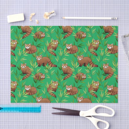 Red Panda & Bamboe Leaves Pattern Tissuepapier (Craft)