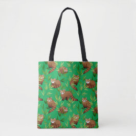 Red Panda & Bamboe Leaves Pattern Tote Bag