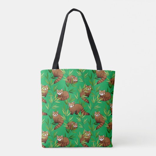 Red Panda & Bamboe Leaves Pattern Tote Bag (Achterkant)