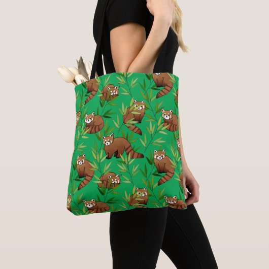 Red Panda & Bamboe Leaves Pattern Tote Bag (Dichtbij)