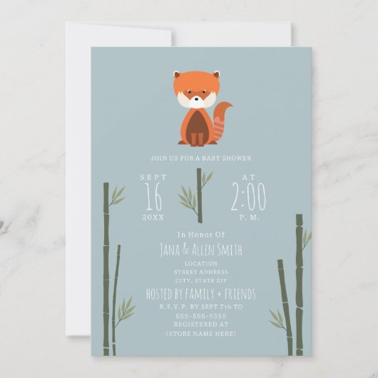 Red Panda Bamboo Blue Boy Baby shower Kaart (Voorkant)