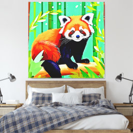 Red Panda Bamboo Forest Canvas Afdruk
