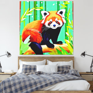 Red Panda Bamboo Forest Canvas Afdruk