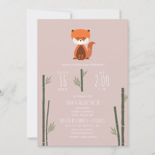 Red Panda Bamboo Pink Girl Baby shower Kaart
