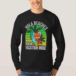 Red Panda Beach Vacation Mode Surfboard Summer Hol T-shirt