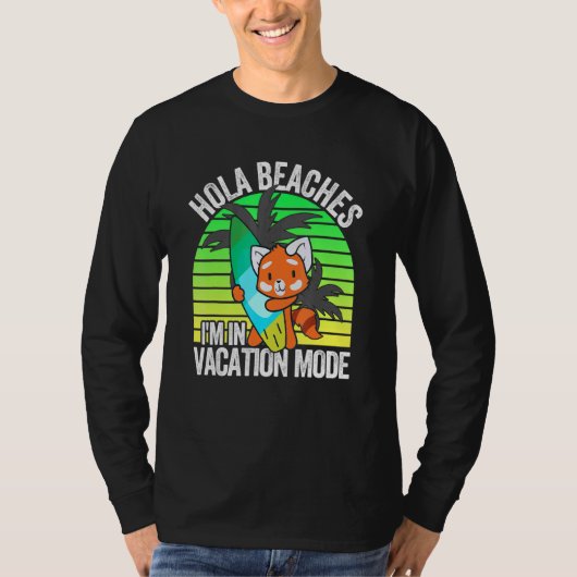 Red Panda Beach Vacation Mode Surfboard Summer Hol T-shirt (Voorkant)