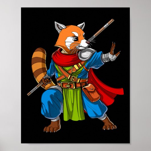 Red Panda Beer Ninja Samurai Warrior Funny Kung Fu Poster (Voorkant)
