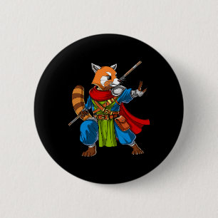 Red Panda Beer Ninja Samurai Warrior Funny Kung Fu Ronde Button 5,7 Cm