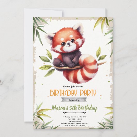 Red Panda Birthday Invitation Kaart (Voorkant)
