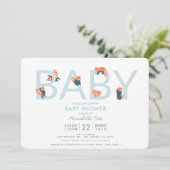 Red Panda Blue Boy Baby shower Kaart (Staand voorkant)