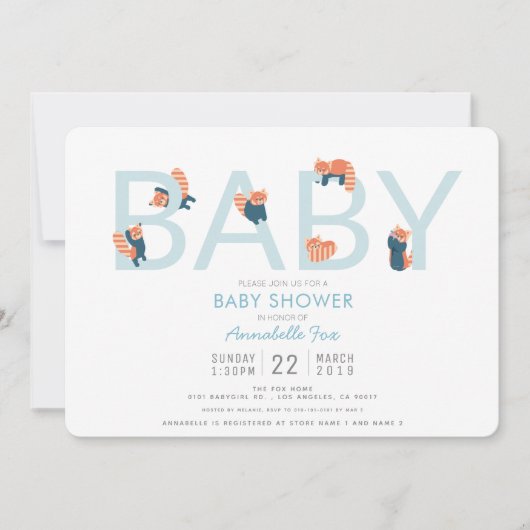 Red Panda Blue Boy Baby shower Kaart (Voorkant)