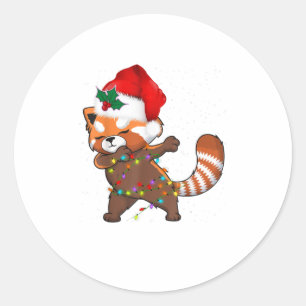Red Panda Dabbing Kerstkerst Ronde Sticker