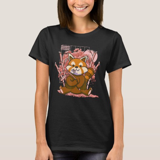 Red Panda Day Cherry Blossom Bloom Pink Sakura Ba T-shirt (Voorkant)