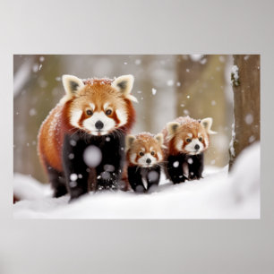 Red Panda Dierenfamilie Wandering Natuur Poster
