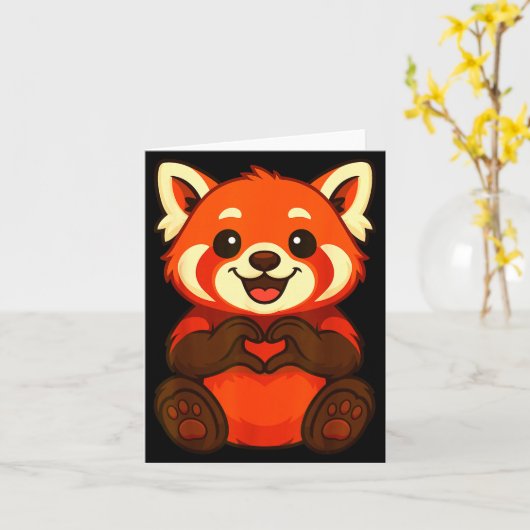 Red Panda Doing Heart With Hands Valentines Day Kaart (Gele Bloem)