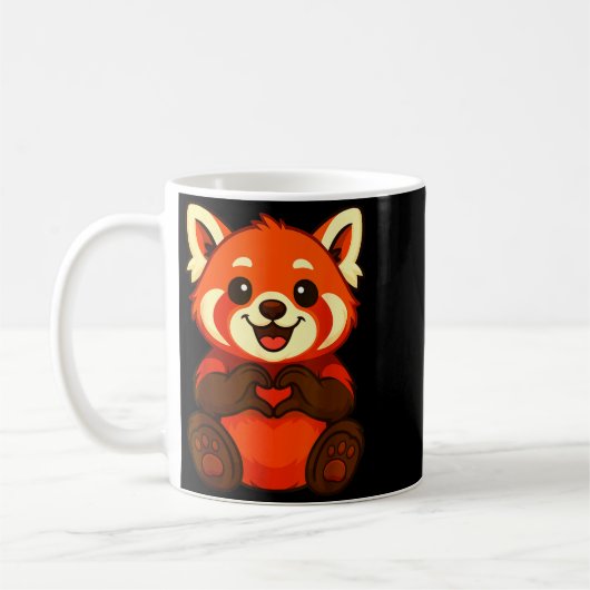 Red Panda Doing Heart With Hands Valentines Day Koffiemok (Links)