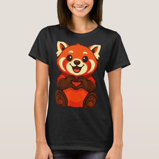 Red Panda Doing Heart With Hands Valentines Day  T-shirt (Voorkant)