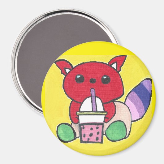 Red Panda Drinking Boba Magneet (Voorkant / Achterkant)