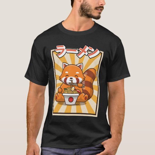Red Panda Eating Ra Kawaii Japanese Noodles Ra T-shirt (Voorkant)