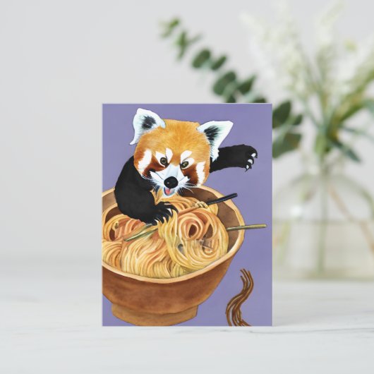 Red Panda Eating Spaghetti Briefkaart (Staand voorkant)
