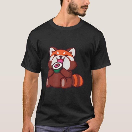 Red Panda Eating Sushi Animals Coon Food T-shirt (Voorkant)