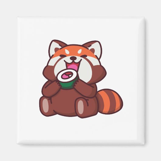 Red Panda Eating Sushi Magneet (Voorkant)