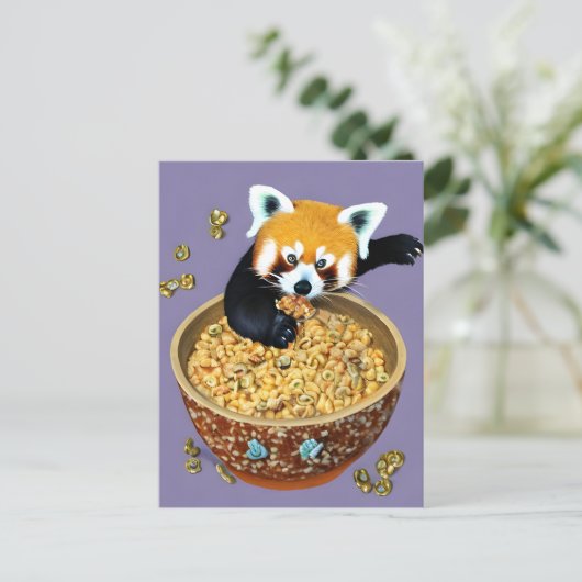 Red Panda eet een Bowl graan Briefkaart (Staand voorkant)