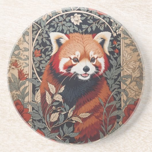 Red Panda Elegant William Morris geïnspireerd door Zandsteen Onderzetter (Voorkant)
