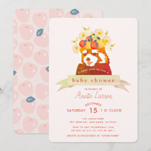 Red Panda Flower Crown Girl Baby shower Uitnodigin Kaart