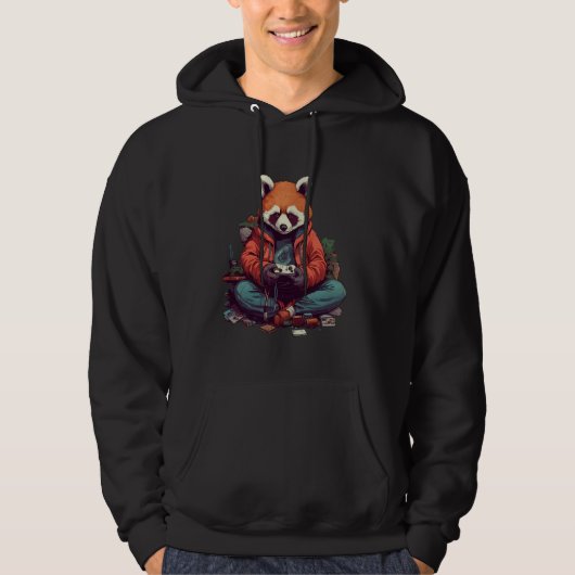 Red Panda Gamer Anime Video Gaming Hoodie (Voorkant)
