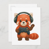 Red Panda Gamer, Gaming Controller & Hoofdtelefoon Aankondigingskaart (Voorkant / Achterkant)