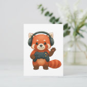 Red Panda Gamer, Gaming Controller & Hoofdtelefoon Briefkaart (Staand voorkant)