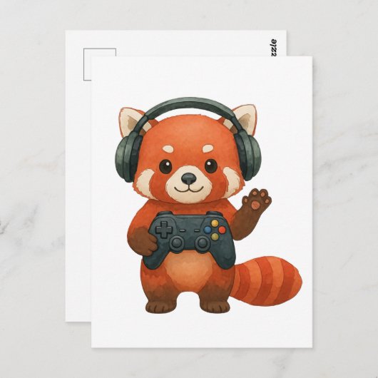 Red Panda Gamer, Gaming Controller & Hoofdtelefoon Briefkaart (Voorkant / Achterkant)