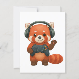 Red Panda Gamer, Gaming Controller & Hoofdtelefoon Briefkaart