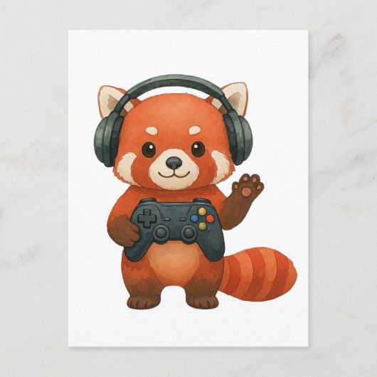 Red Panda Gamer, Gaming Controller & Hoofdtelefoon Briefkaart (Voorkant)