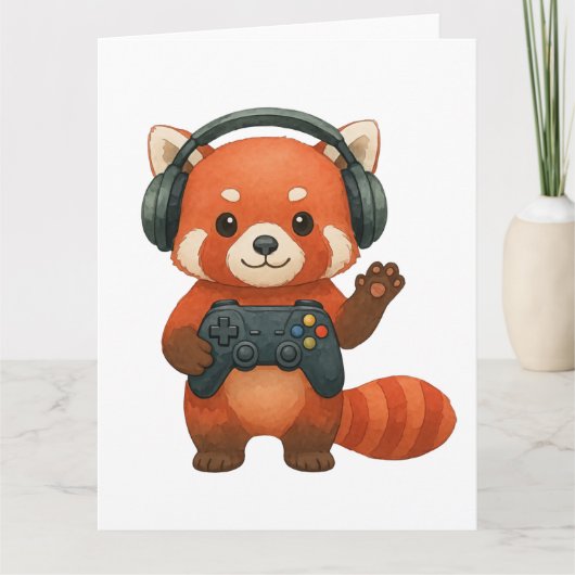 Red Panda Gamer, Gaming Controller & Hoofdtelefoon Kaart (Voorkant)