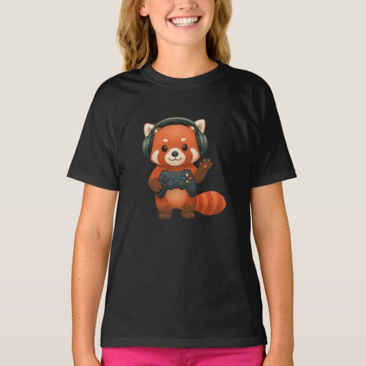 Red Panda Gamer, Gaming Controller & Hoofdtelefoon T-shirt (Voorkant)