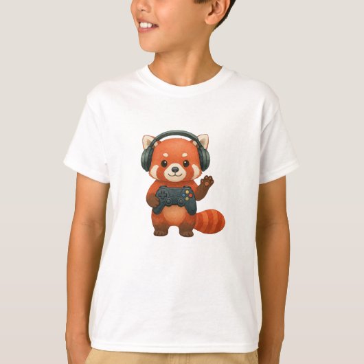 Red Panda Gamer, Gaming Controller & Hoofdtelefoon T-shirt (Voorkant)