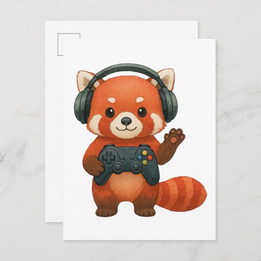 Red Panda Gamer, Gaming Controller & Hoofdtelefoon Uitnodiging Briefkaart (Voorkant / Achterkant)