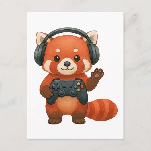 Red Panda Gamer, Gaming Controller & Hoofdtelefoon Uitnodiging Briefkaart (Voorkant)